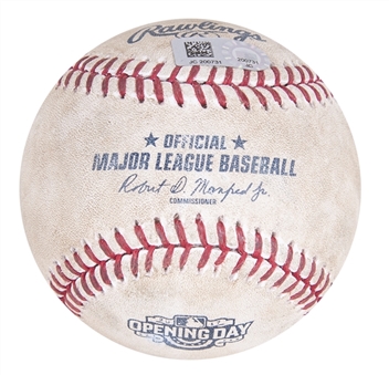 2017 New York Yankees at Tampa Bat Rays Opening Day Game Used Baseball - Aaron Judges First Opening Day (MLB Authenticated) 